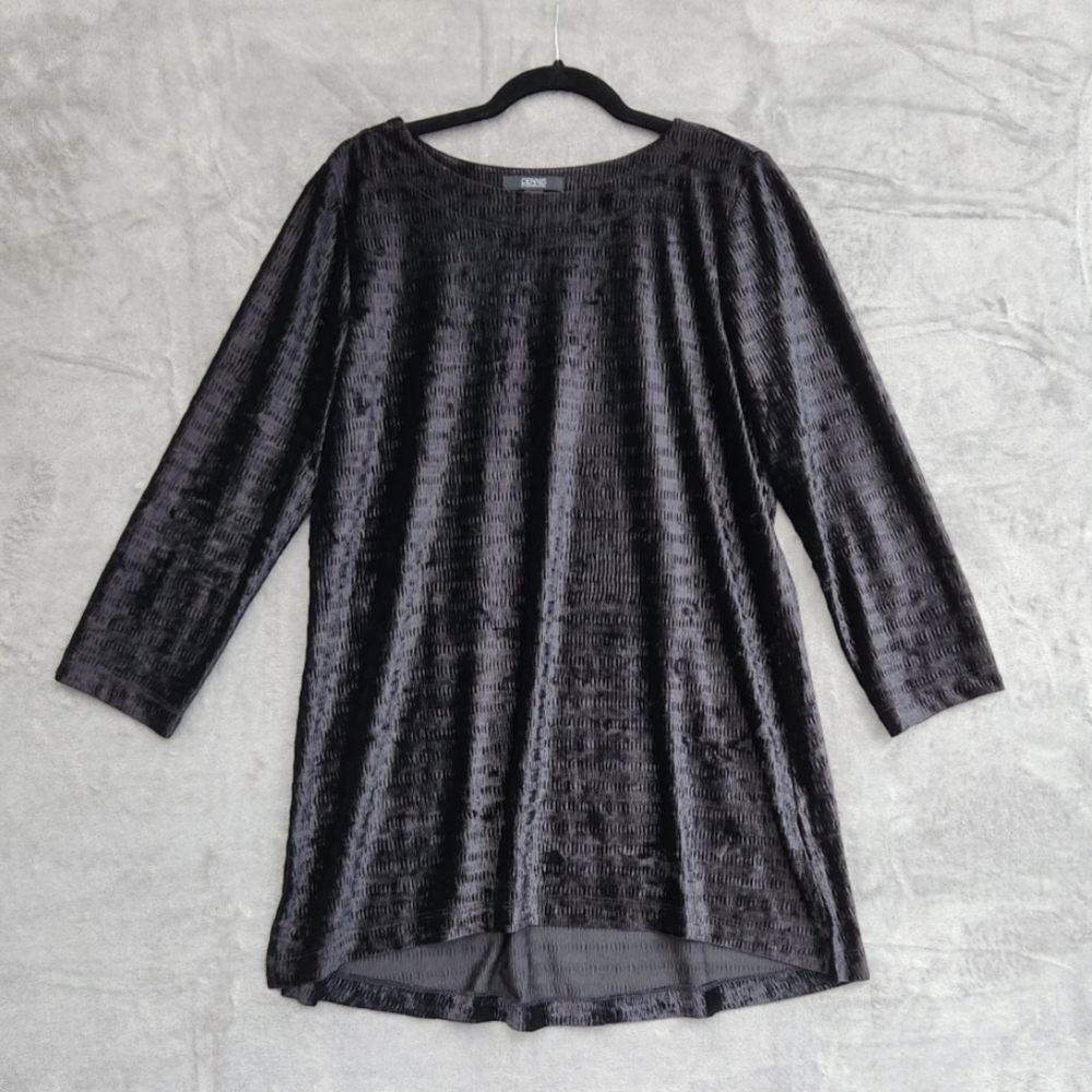 Dennis Basso Tunic Womens Large Black Crinkled Velvet Top